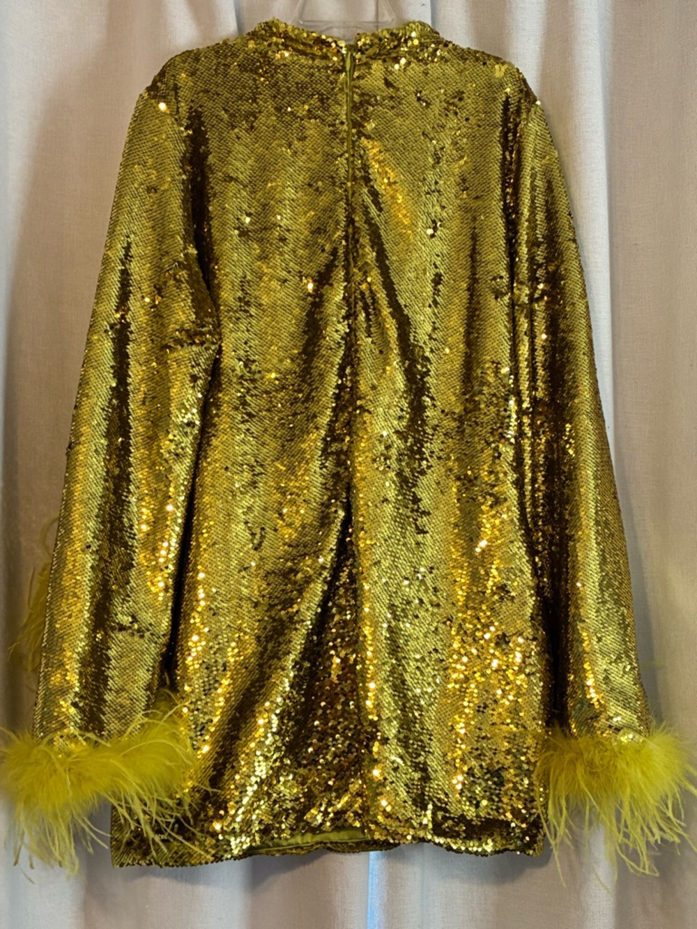 Gold Sequin Feather Cuff Mini Dress - Picture 6 of 8